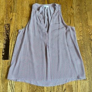 Joie L Red and Blue Patterned Tank 100% Silk